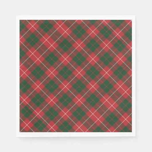 プレイド素朴タータンチェックレッドグリーンファミリーホリデー スタンダードランチョンナプキン (正面)