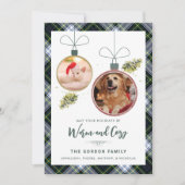 プレイド素朴ファミリークリスマス2ペットの写真タータンチェック シーズンカード (正面)