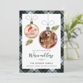 プレイド素朴ファミリークリスマス2ペットの写真タータンチェック シーズンカード (スタンド正面)