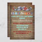 プレイド素朴ムスタッシュ男の赤ちゃんベビーシャワー招待状 招待状 (正面/裏面)