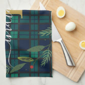 プレイド素朴モノグラムスクリプトリースタータンチェック キッチンタオル (四つ折り)