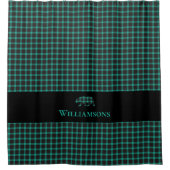 プレイド素朴モノグラムベア |ティール（緑がかった色）グリーンブラック シャワーカーテン (正面)