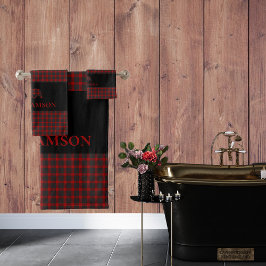 プレイド素朴モノグラムベア |バッファローレッドブラック バスタオルセット