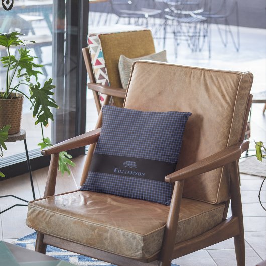 プレイド素朴モノグラムベア |ブラック（青） クッション