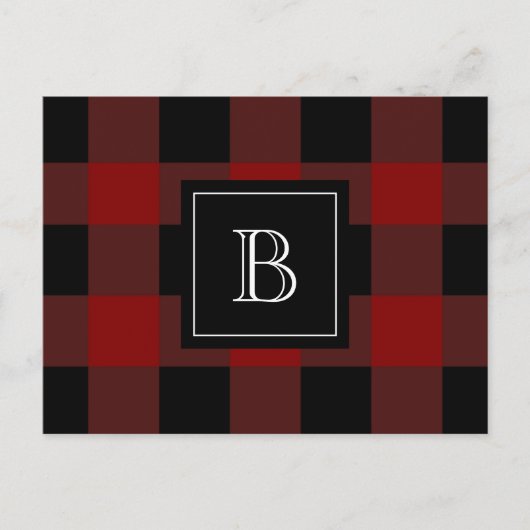 プレイド素朴ランバージャックモノグラムイニシャルレッドブラック ポストカード (正面)
