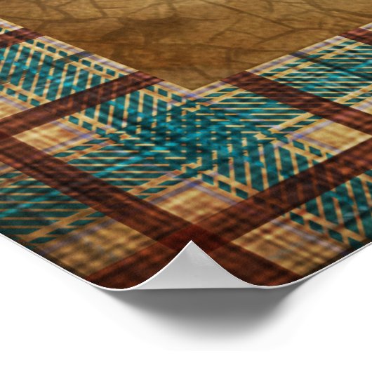 プレイド縁どフォークアートクリスマスツリーとオーナメント ポスター (角)