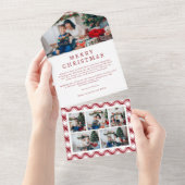 プレイド赤と白ホリデートリフォールドカード オールインワン招待状 (貼ってはがせる)