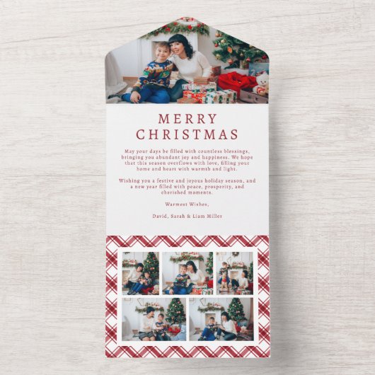 プレイド赤と白ホリデートリフォールドカード オールインワン招待状 (内側)