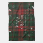 プレイド雪の模様のパーソナライズされたクリスマス キッチンタオル (縦)