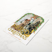 プレイド オレンジ リボン フォト ゴールド フォイル メリー クリスマス 箔招待状 (回転した状態)