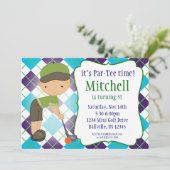プレイド·ゴルファー·ボーイ·ゴルフの誕生日パーティーの招待 招待状 (スタンド正面)