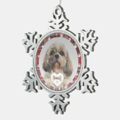 プレイド シー・ズー 犬 ペット 写真 クリスマス ホリデー スノーフレークピューターオーナメント (右)