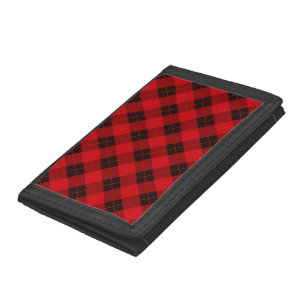 プレイド/タータンチェックパターン（赤と黒） ナイロン三つ折りウォレット