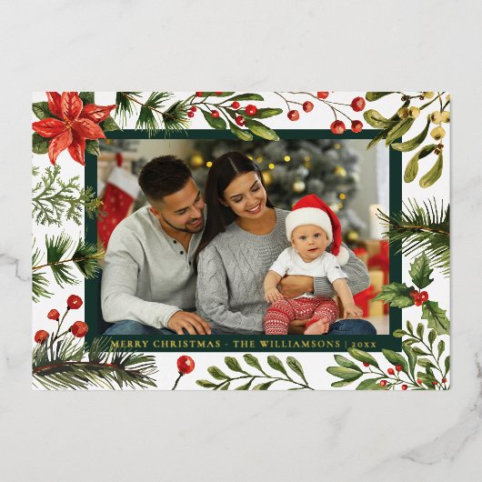 プレイド フローラル ポインセチア ファミリー フォト タルタン ゴールド 箔シーズンカード (正面)