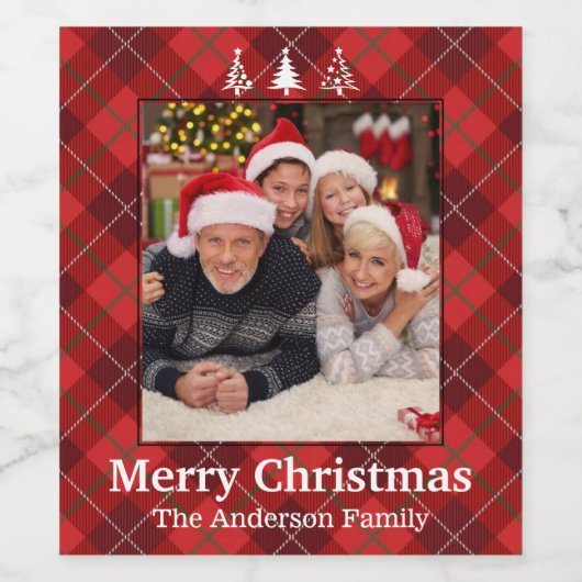 プレイド&プリントパーソナライズされたクリスマスフォト ワインラベル (シングルラベル)