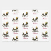 プレイド+ボタニカルリースヴィンテージそりクリスマス ラッピングペーパーシート (正面3)