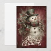 プレイド・マフラーの雪だるま & ホリー グロー シーズンカード (正面/裏面)