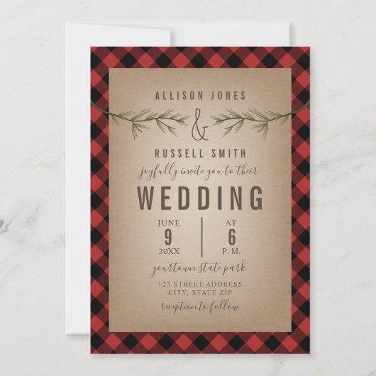 プレイド+常緑樹の枝結婚の 招待状 (正面)