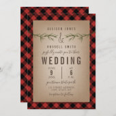 プレイド+常緑樹の枝結婚の 招待状 (正面/裏面)