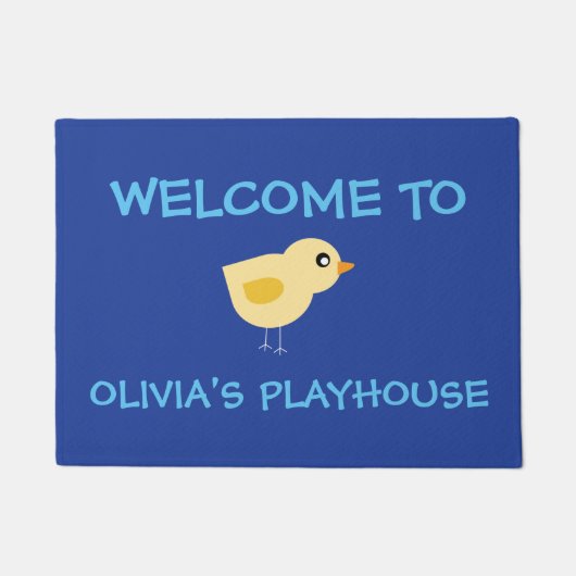 プレイハウスウェルカムと鳥と名前をカスタムする ドアマット (正面)