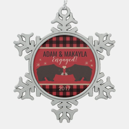 プレイパーソナライズされたド婚約オーナメント スノーフレークピューターオーナメント (正面)