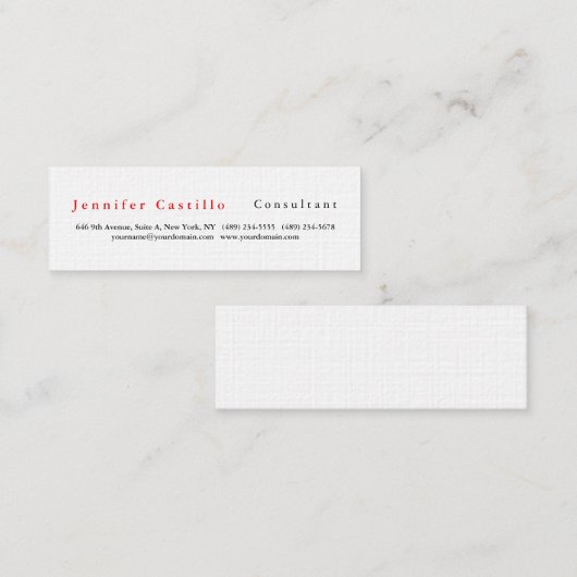 プレイモダンンエレガントミニマリスト白ミニ スキニー名刺 (正面/裏面)