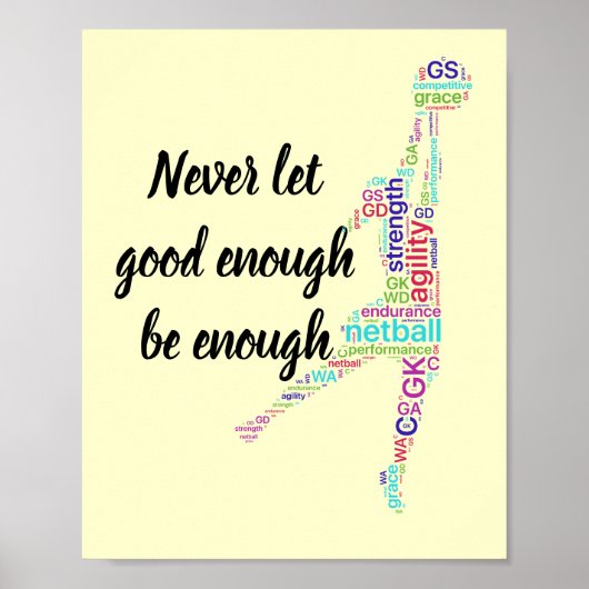 プレイヤーの位置とやる気を起こさせるネットボール引用文 ポスター (正面)