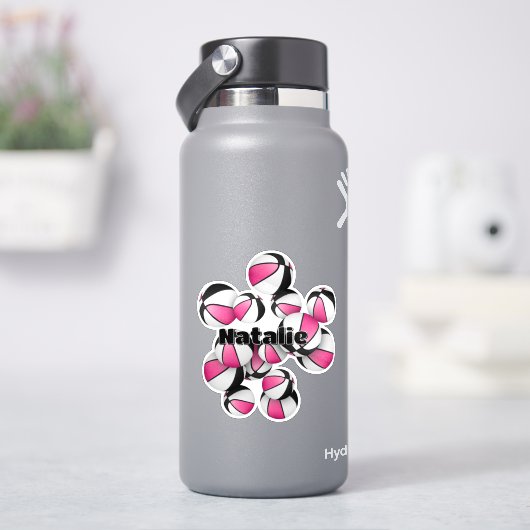 プレイヤー名のピンク色の黒いバスケットボール シール (HydroFlask)
