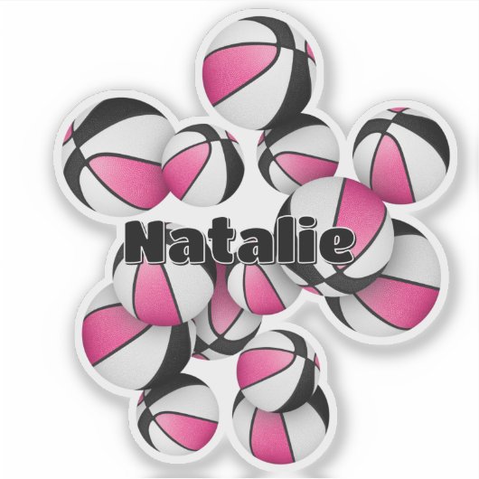 プレイヤー名のピンク色の黒いバスケットボール シール (正面)