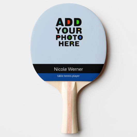 プレイヤー名の付いた2枚の写真（両面） 卓球ラケット (裏面)