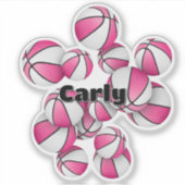 プレイヤー名を持つピンク色の白いバスケットボール シール (正面)