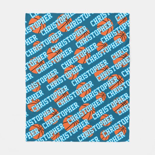 プレイヤー名バスケットボールパターン フリースブランケット (正面)