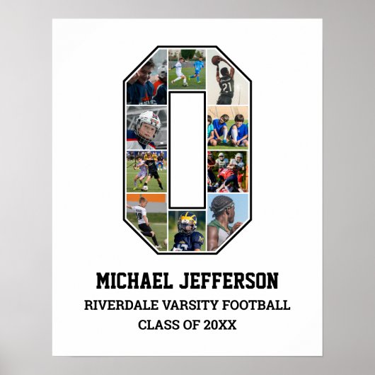 プレイヤー番号0シニアスポーツチーム写真コラージュ ポスター (正面)