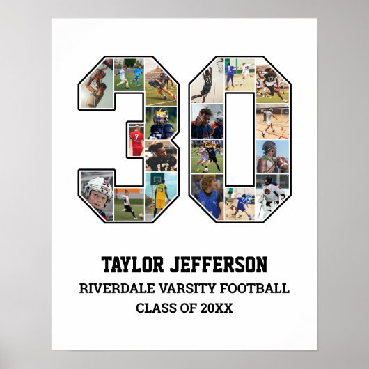 プレイヤー番号30シニアスポーツチーム写真コラージュ ポスター (正面)