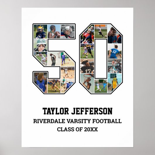 プレイヤー番号50シニアスポーツチーム写真コラージュ ポスター (正面)
