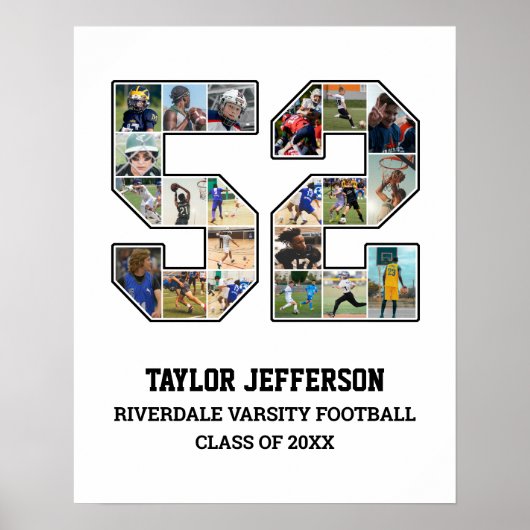 プレイヤー番号52シニアスポーツチーム写真コラージュ ポスター (正面)