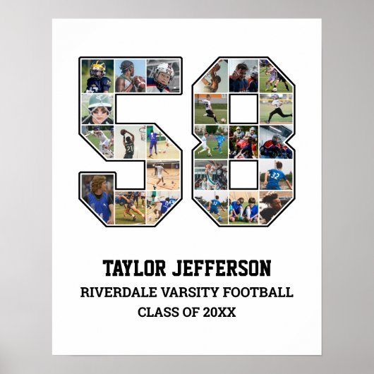 プレイヤー番号58シニアスポーツチーム写真コラージュ ポスター (正面)