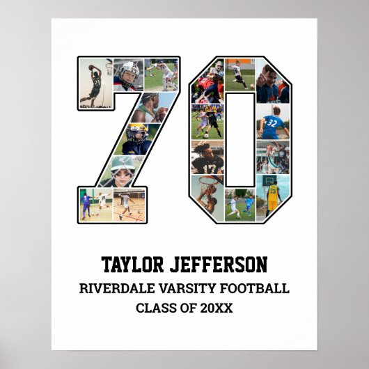 プレイヤー番号70シニアスポーツチーム写真コラージュ ポスター (正面)