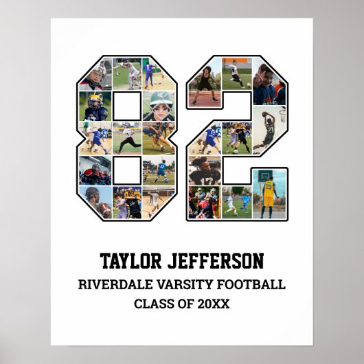 プレイヤー番号82シニアスポーツチーム写真コラージュ ポスター (正面)