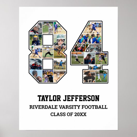 プレイヤー番号84シニアスポーツチーム写真コラージュ ポスター (正面)