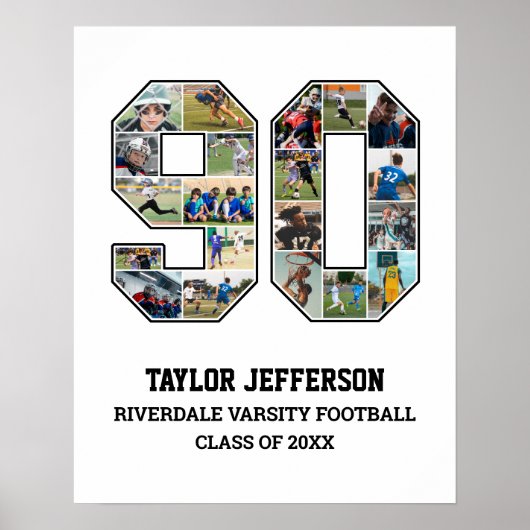 プレイヤー番号90シニアスポーツチーム写真コラージュ ポスター (正面)