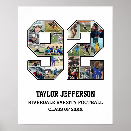 プレイヤー番号92シニアスポーツチーム写真コラージュ ポスター (正面)