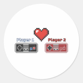 プレイヤー1 プレイヤー2 ゲーマーカップル ピクセルアート 8ビット ラウンドシール
