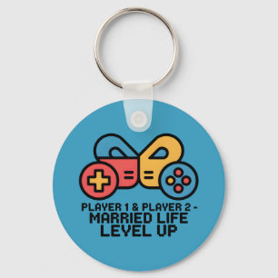 プレイヤー1&2 結婚ゲーマー レベルアップ アート キーホルダー