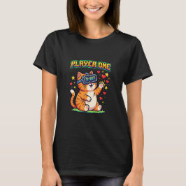 プレイヤー1 8ビットVRゲーマー猫 Tシャツ