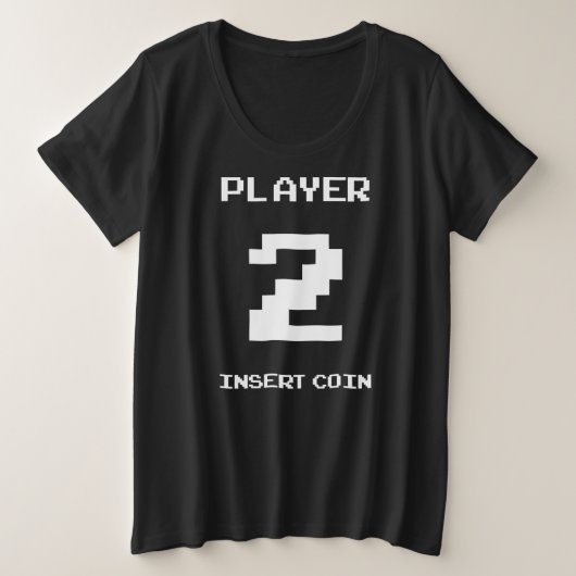 プレイヤー2ゲーマーデザイン プラスサイズTシャツ (デザイン正面)
