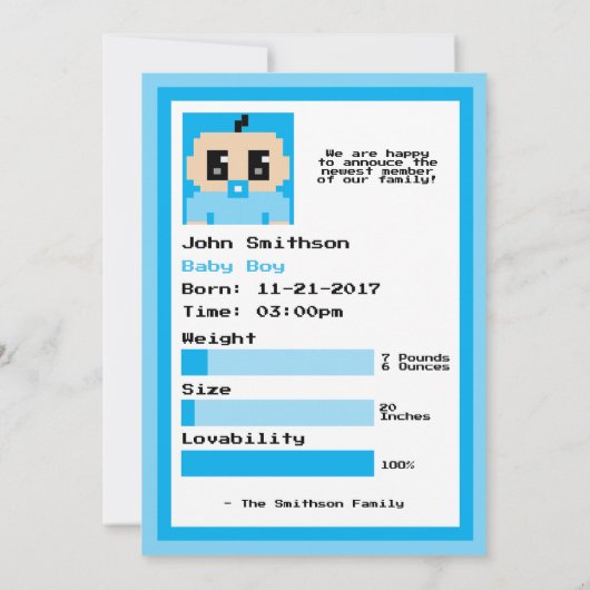 プレイヤー3がゲーム男の赤ちゃん発表に入った 招待状 (裏面)