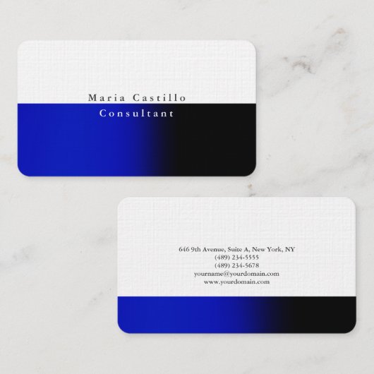 プレインエレガントブルーホワイトミニマルデザイン 名刺 (正面/裏面)