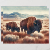 プレインズスクラップブックの水彩バイソン紙 (正面/裏面)