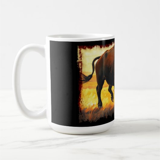 プレインズバッファロー走 – アメリカのバッファローのアートワーク コーヒーマグカップ (左)